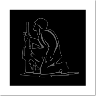 Military Serviceman Kneeling Warrior Tribute Illustration Posters and Art